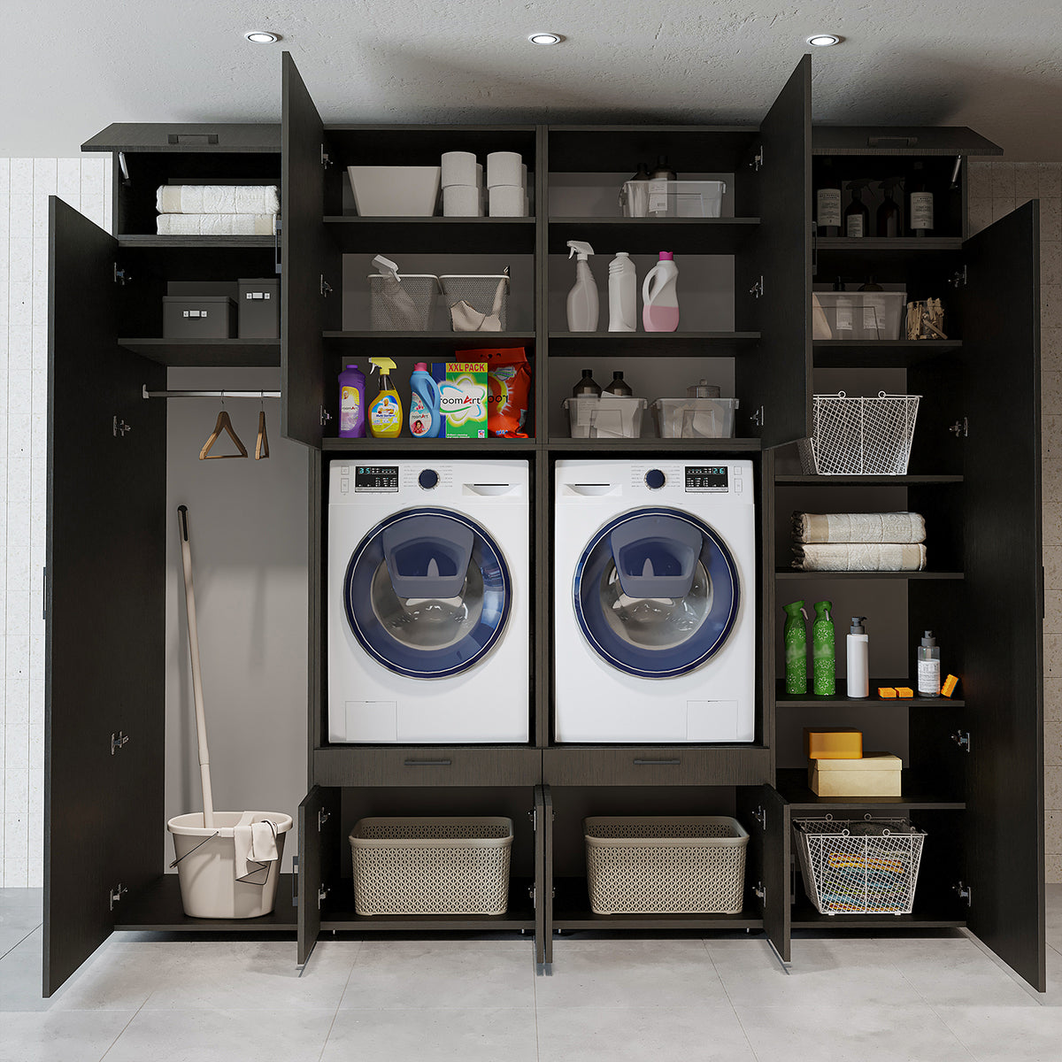 Roomart Waschmaschinenschrank SERIE 3 254 cm, Schwarz-Eiche, 240 cm hoch