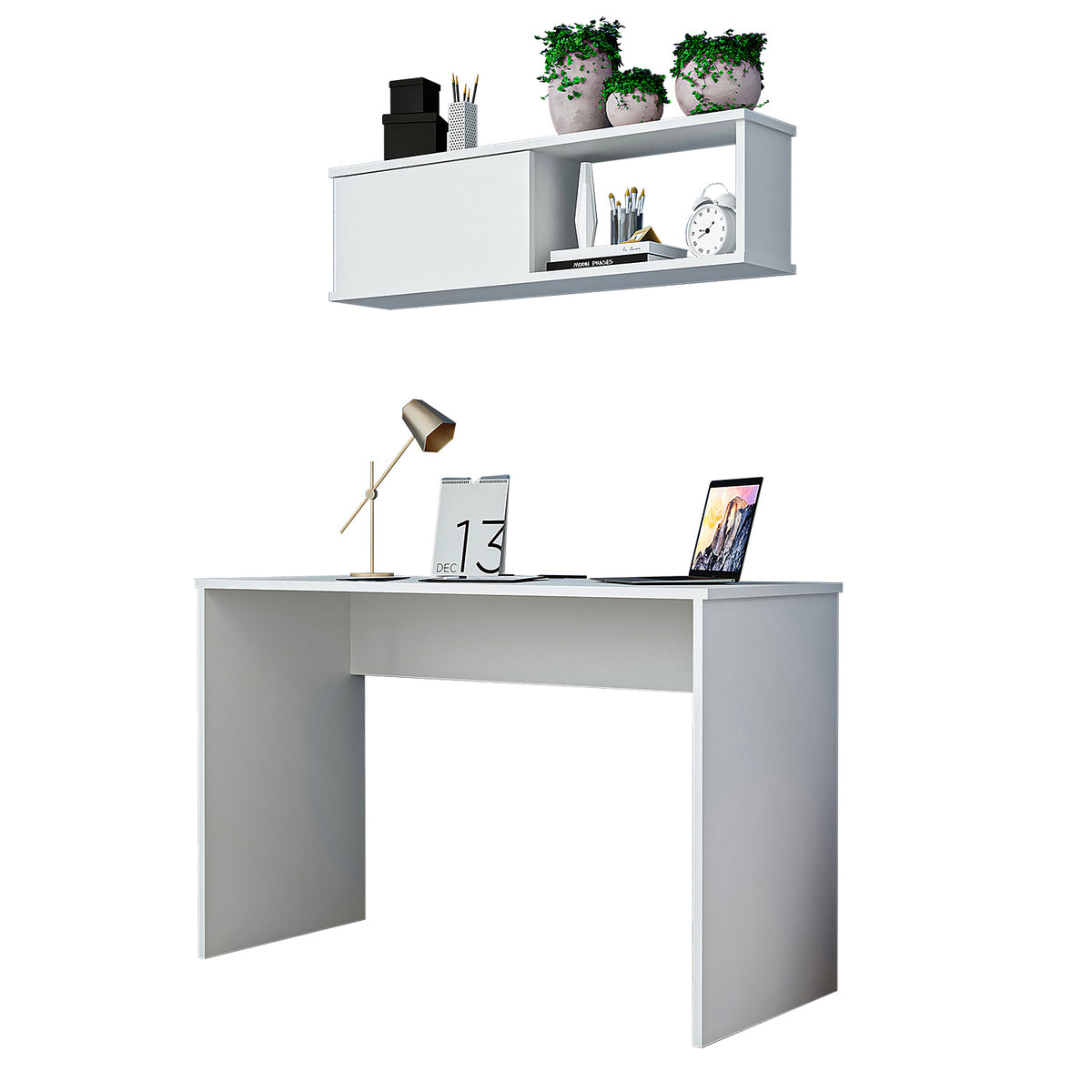 Roomart Schreibtisch SERA 120 cm mit Wandschrank und offenen Fächern, Weiß