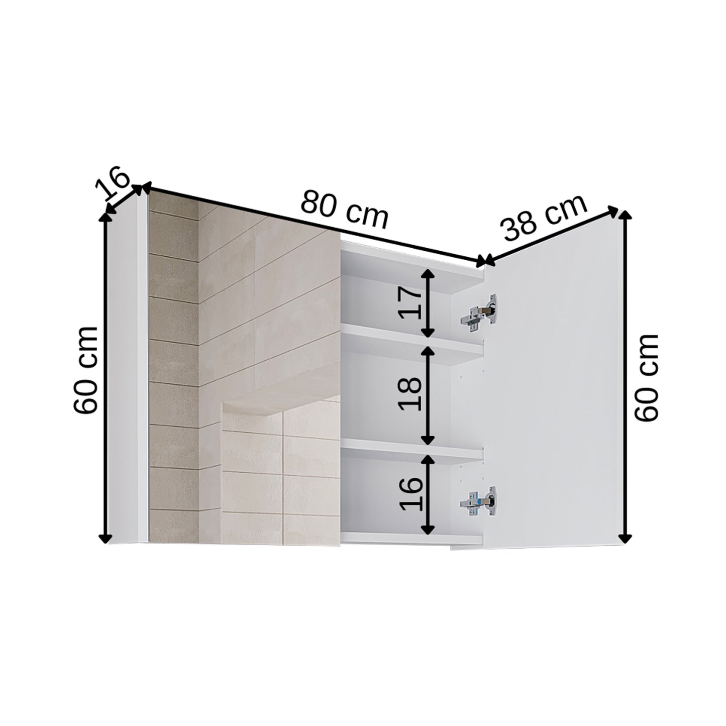 Roomart, Badezimmer Spiegelschrank, 80 cm, 60 cm, Badezimmermöbel, in Weiss & Eiche Farben - badezimmerschrank, waschbecken, badezimmermöbel, badschrank, badezimmer, mit, unterschrank, badmöbel, set, waschtisch, möbel, badezimmermãbel, bad, badezimmerschr