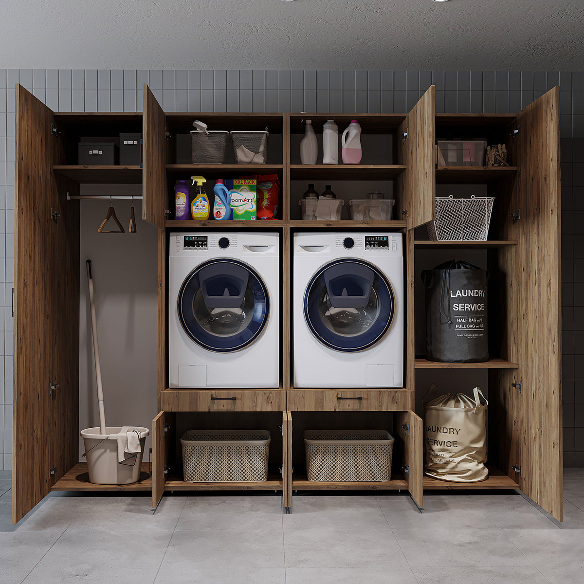 Roomart Waschmaschinenschrank SERIE 3 254 cm, Eiche, 205 cm hoch