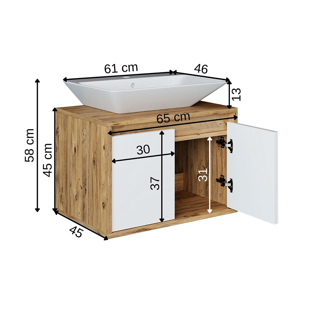 Roomart Waschbecken mit Unterschrank 65 cm in 4 Farben Badezimmermöbel