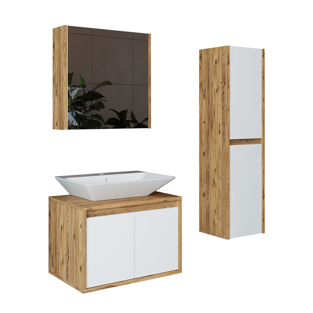 Roomart Badmöbel Set ATLANTIC 4-teilig, in 4 Farben, 65cm Unterschrank mit Keramikwaschbecken • Spiegelschrank • Hochschrank