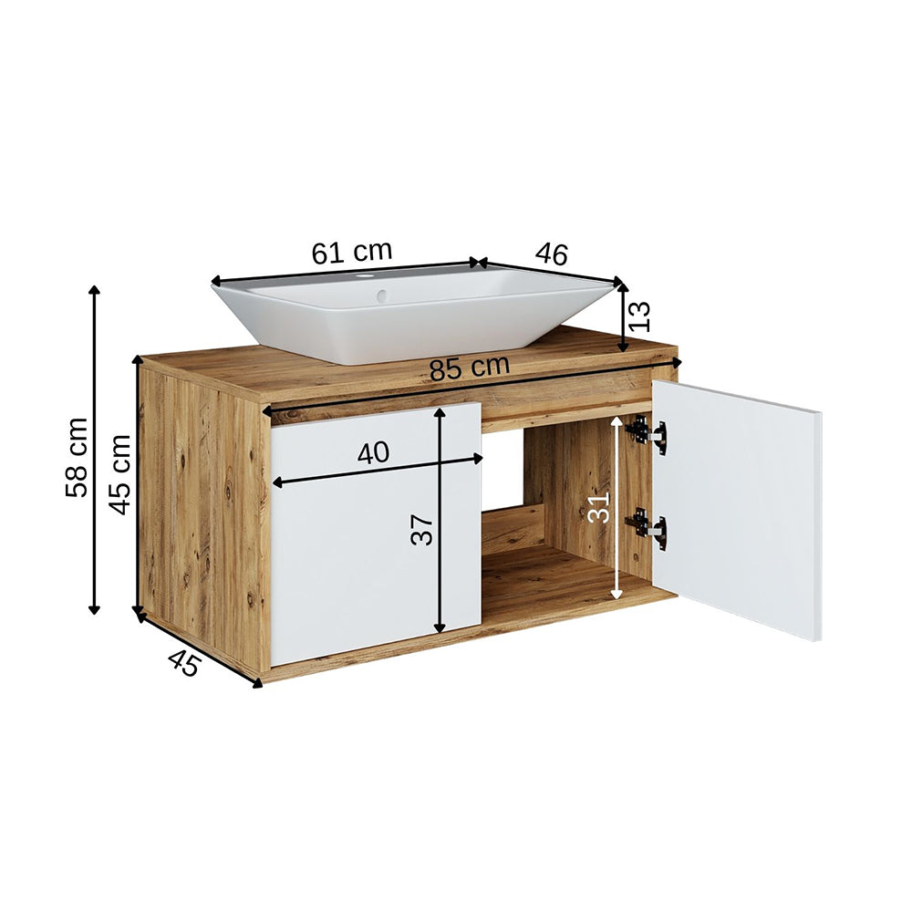 Roomart Waschbecken mit Unterschrank 85 cm • Weiß • Eiche • Weiß-Eiche • Anthrazit Eiche