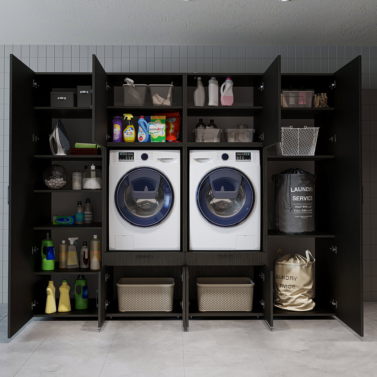 Roomart Waschmaschinenschrank SERIE 3 254 cm, Schwarz-Eiche, 205 cm hoch