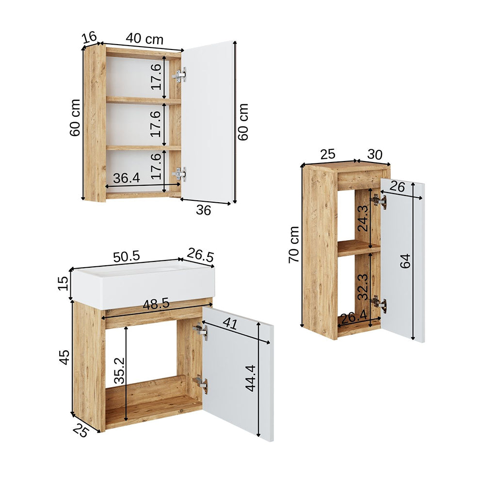 Badmöbelset • 50cm • Unterschrank mit Waschbecken • Badezimmer Möbel • Gäste WC