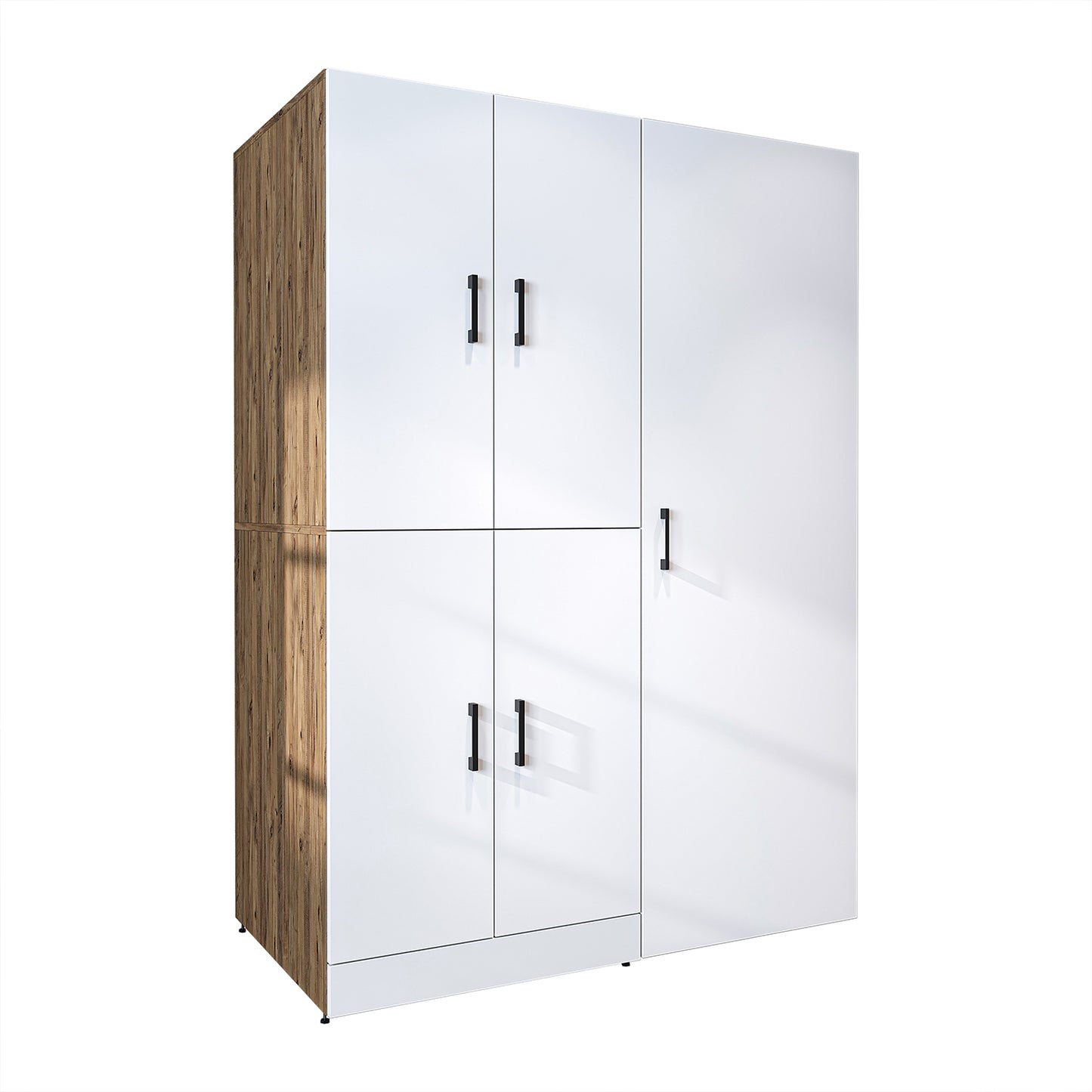Roomart Waschmaschinenschrank " DORA SET" für Trockner & Waschmaschine, 130 cm breit, in 4 Farben, mit Türen & Ausziehbrett • Weiß • Weiß Eiche • Anthrazit Eiche • Eiche - waschmaschinenschrank, waschmaschinenregal, waschturm, schrank, weiß, waschmaschine