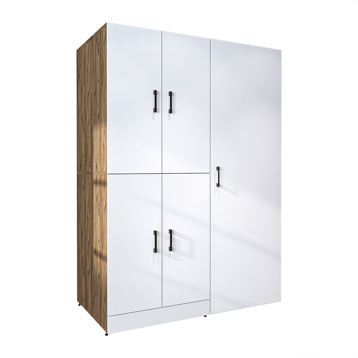 Armadio per lavatrice "DORA SET" per asciugatrice e lavatrice, larghezza 130 cm, in 4 colori, con ante e ripiano estraibile - bianco - rovere bianco - rovere antracite - rovere - armadio per lavatrice, scaffale per lavatrice, torre per lavatrice, armadio, bianco, lavatrice
