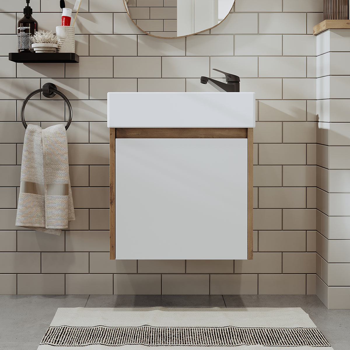 Roomart, mobile da bagno MINI con lavabo 50cm per WC ospiti in 5 colori - e, mobile a specchio, economico, set, mobili, senza, sifone, ceramica, set mobili bagno, set mobili bagno, stile casa di campagna, lavabo, lavabo, mobile bagno, lavabo da appoggio