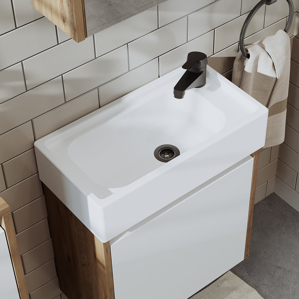 Roomart, mobile da bagno MINI con lavabo 50cm per WC ospiti in 5 colori - e, mobile a specchio, economico, set, mobili, senza, sifone, ceramica, set mobili bagno, set mobili bagno, stile casa di campagna, lavabo, lavabo, mobile bagno, lavabo da appoggio