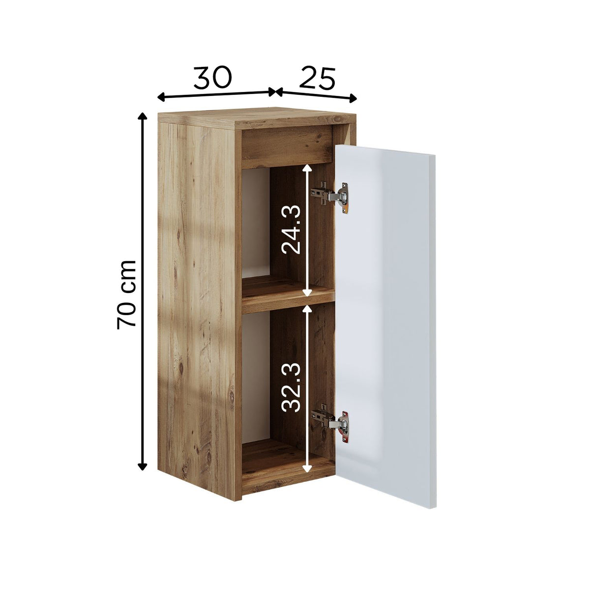 Roomart Badezimmer Seitenschrank, 30 cm, hängend mit Tür und offenem Fach, in 5 Farben