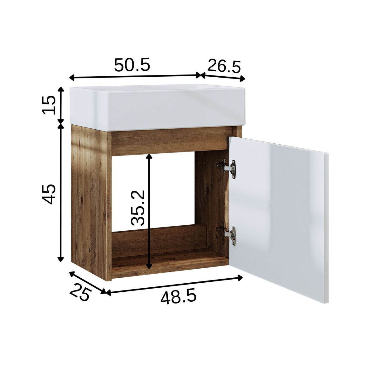 Roomart, mobile da bagno MINI con lavabo 50cm per WC ospiti in 5 colori - e, mobile a specchio, economico, set, mobili, senza, sifone, ceramica, set mobili bagno, set mobili bagno, stile casa di campagna, lavabo, lavabo, mobile bagno, lavabo da appoggio