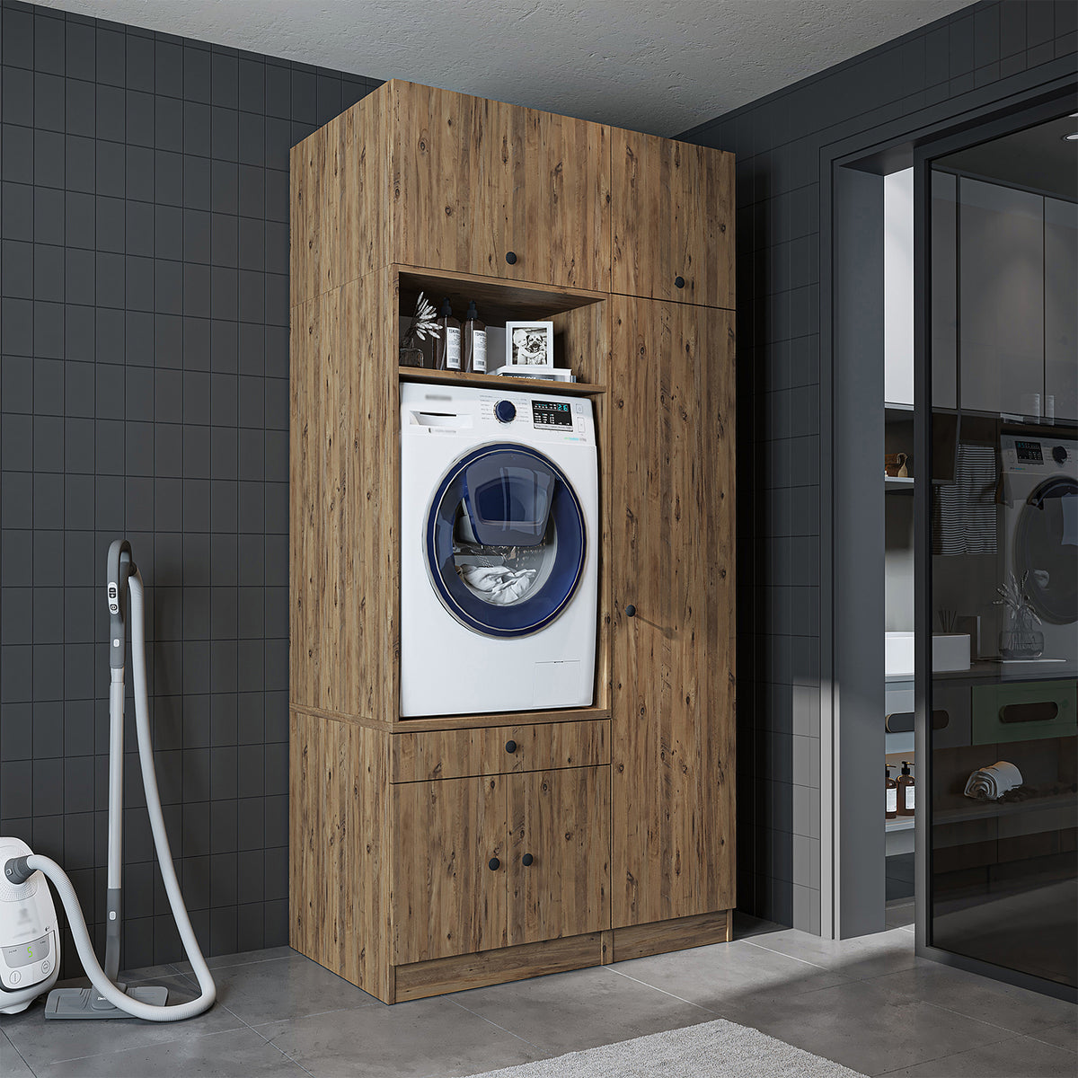 Roomart Waschmaschinenschrank SERIE 1, 112 cm, mit Hochschrank und Ausziehbrett, in 3 Farben