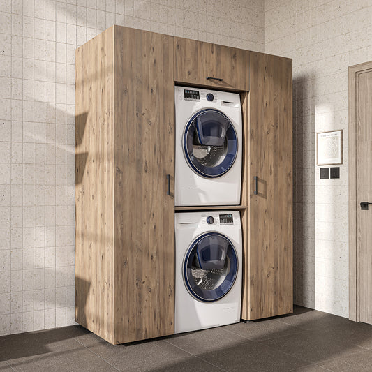 Roomart DUO-I Schrankwand 157 cm – Waschmaschine & Trockner übereinander, Hochschrank | in 2 Farben