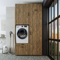 Roomart Schrankwand & Hochschrank Weiß Schwaz Eiche Badschrank Mehrzweckschrank- schrank, badezimmerschrank, waschmaschinenschrank, badschrank, badezimmermöbel, waschmaschinenregal, waschturm, hochschrank, bad, möbel, weiß, waschmaschinen, unterschrank, w