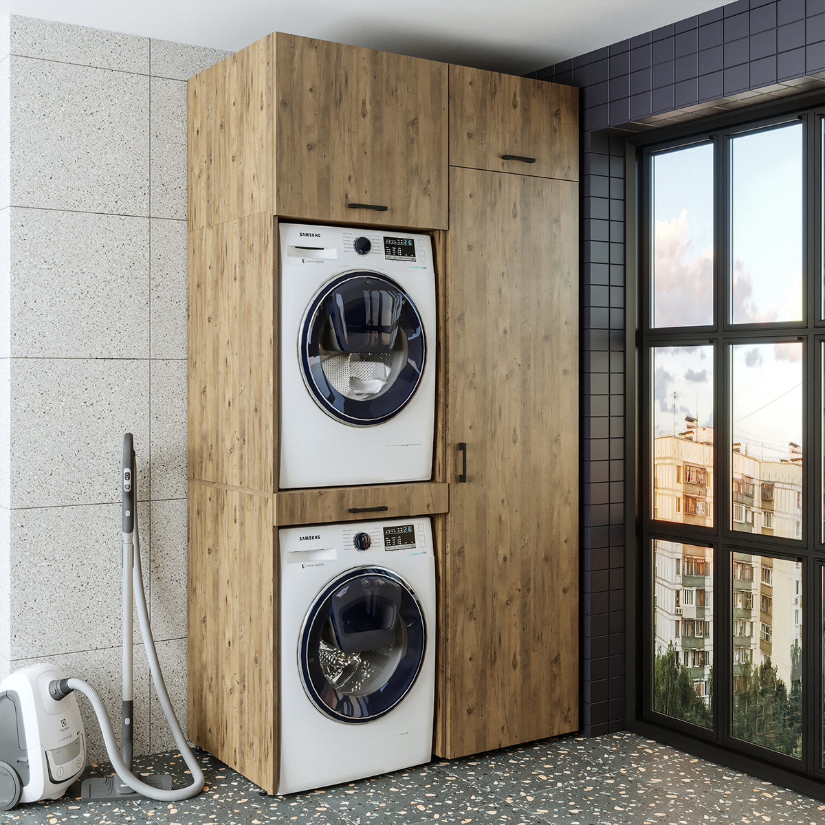 Roomart Waschmaschinenschrank DUO-I, 127 cm, Überbauschrank für Waschmaschine & Trockner, in 3 Farben