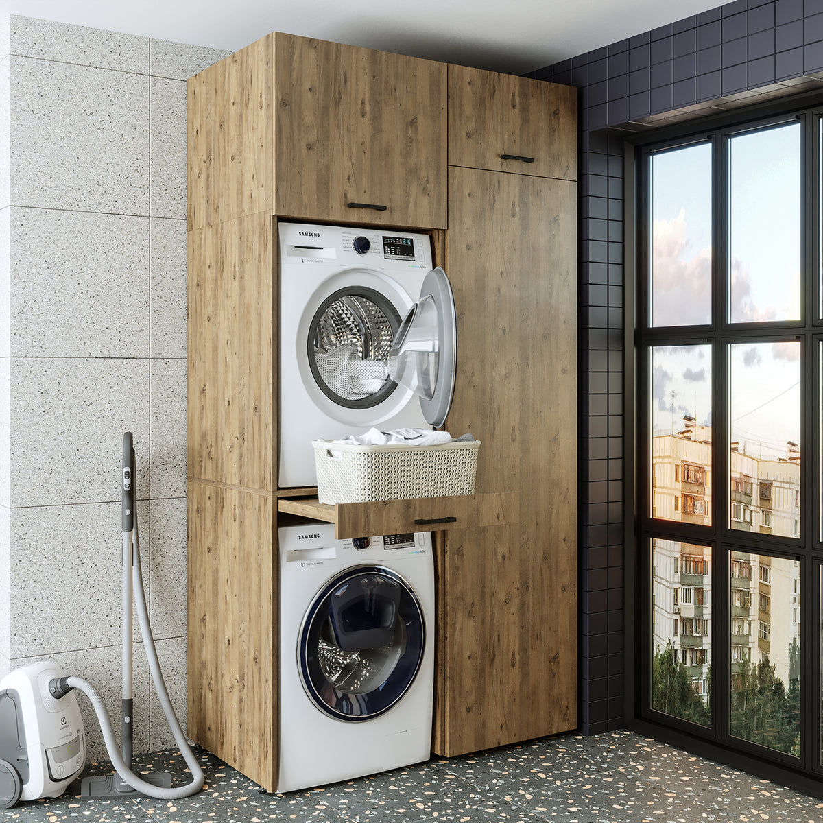 Roomart Waschmaschinenschrank DUO-I, 127 cm, Überbauschrank für Waschmaschine & Trockner, in 3 Farben