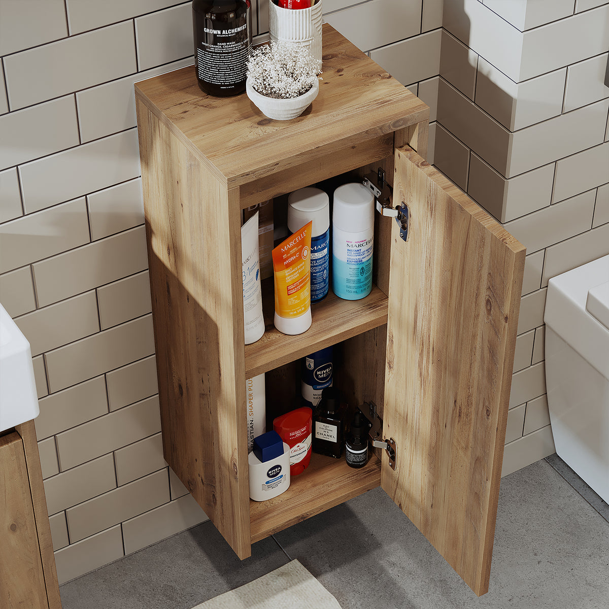 Roomart Badezimmer Seitenschrank, 30 cm, hängend mit Tür und offenem Fach, in 5 Farben