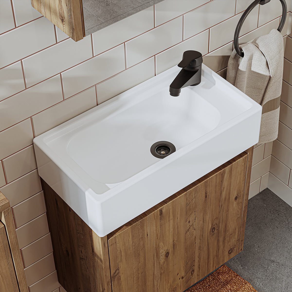 Roomart, mobile da bagno MINI con lavabo 50cm per WC ospiti in 5 colori - e, mobile a specchio, economico, set, mobili, senza, sifone, ceramica, set mobili bagno, set mobili bagno, stile casa di campagna, lavabo, lavabo, mobile bagno, lavabo da appoggio