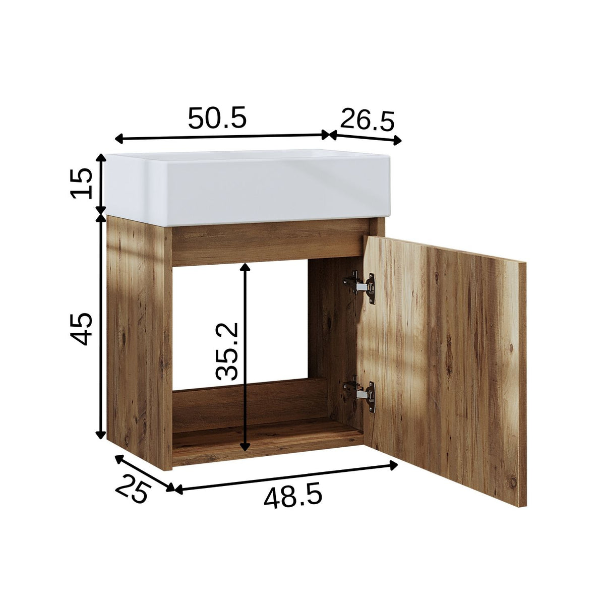 Roomart, mobile da bagno MINI con lavabo 50cm per WC ospiti in 5 colori - e, mobile a specchio, economico, set, mobili, senza, sifone, ceramica, set mobili bagno, set mobili bagno, stile casa di campagna, lavabo, lavabo, mobile bagno, lavabo da appoggio