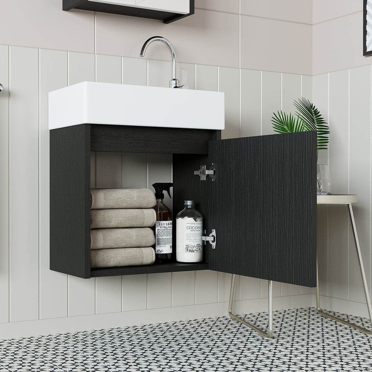 Roomart, mobile da bagno MINI con lavabo 50cm per WC ospiti in 5 colori - e, mobile a specchio, economico, set, mobili, senza, sifone, ceramica, set mobili bagno, set mobili bagno, stile casa di campagna, lavabo, lavabo, mobile bagno, lavabo da appoggio