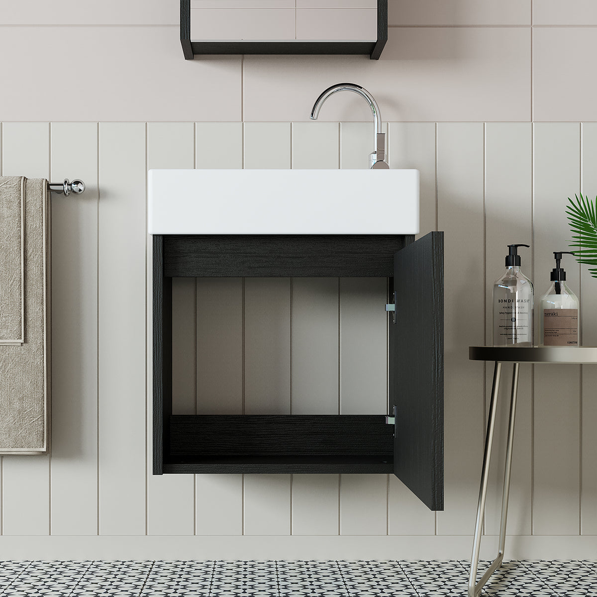 Roomart, mobile da bagno MINI con lavabo 50cm per WC ospiti in 5 colori - e, mobile a specchio, economico, set, mobili, senza, sifone, ceramica, set mobili bagno, set mobili bagno, stile casa di campagna, lavabo, lavabo, mobile bagno, lavabo da appoggio
