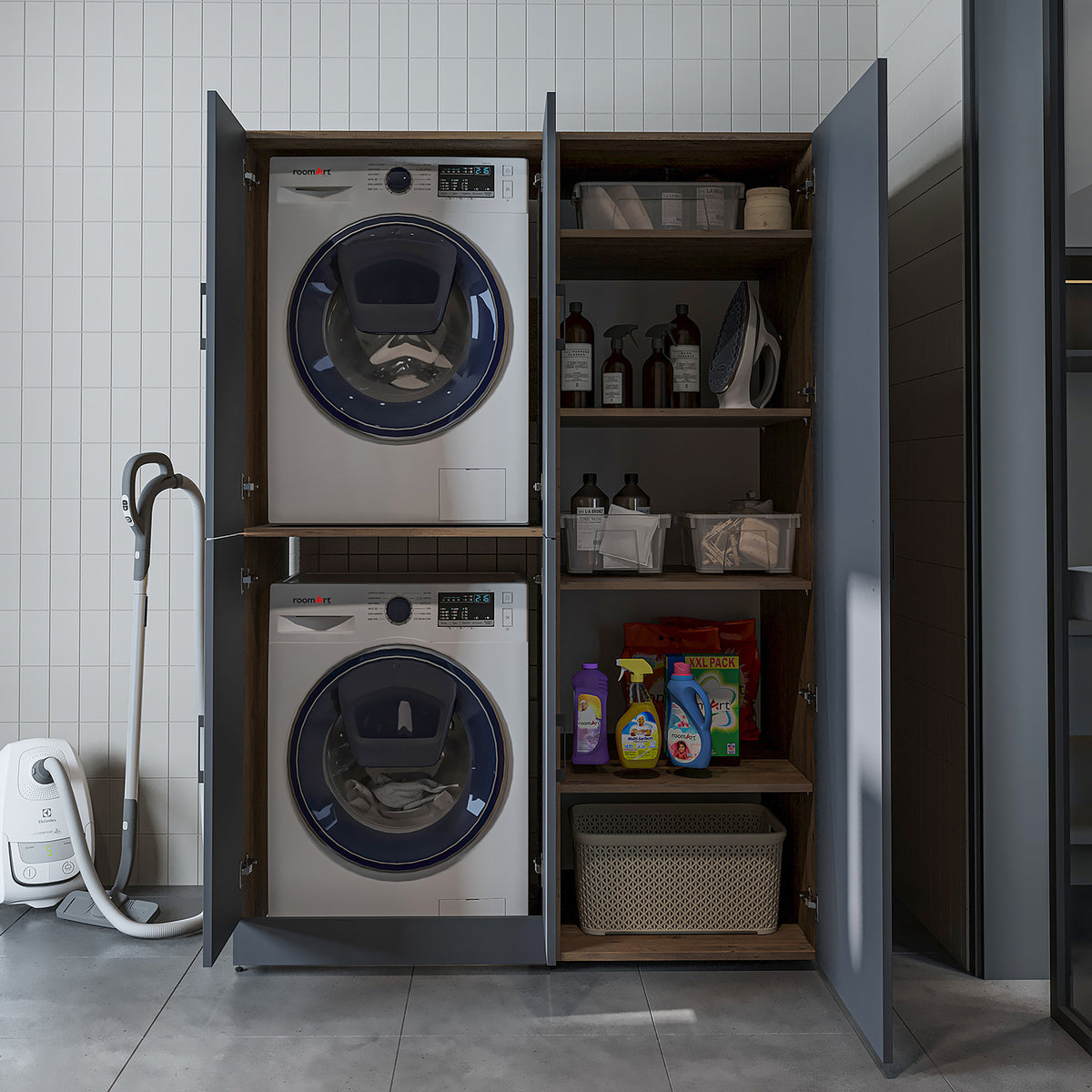 Roomart Waschmaschinenschrank DORA-II, 130 cm, für Waschmaschine und Trockner, in 5 Farben