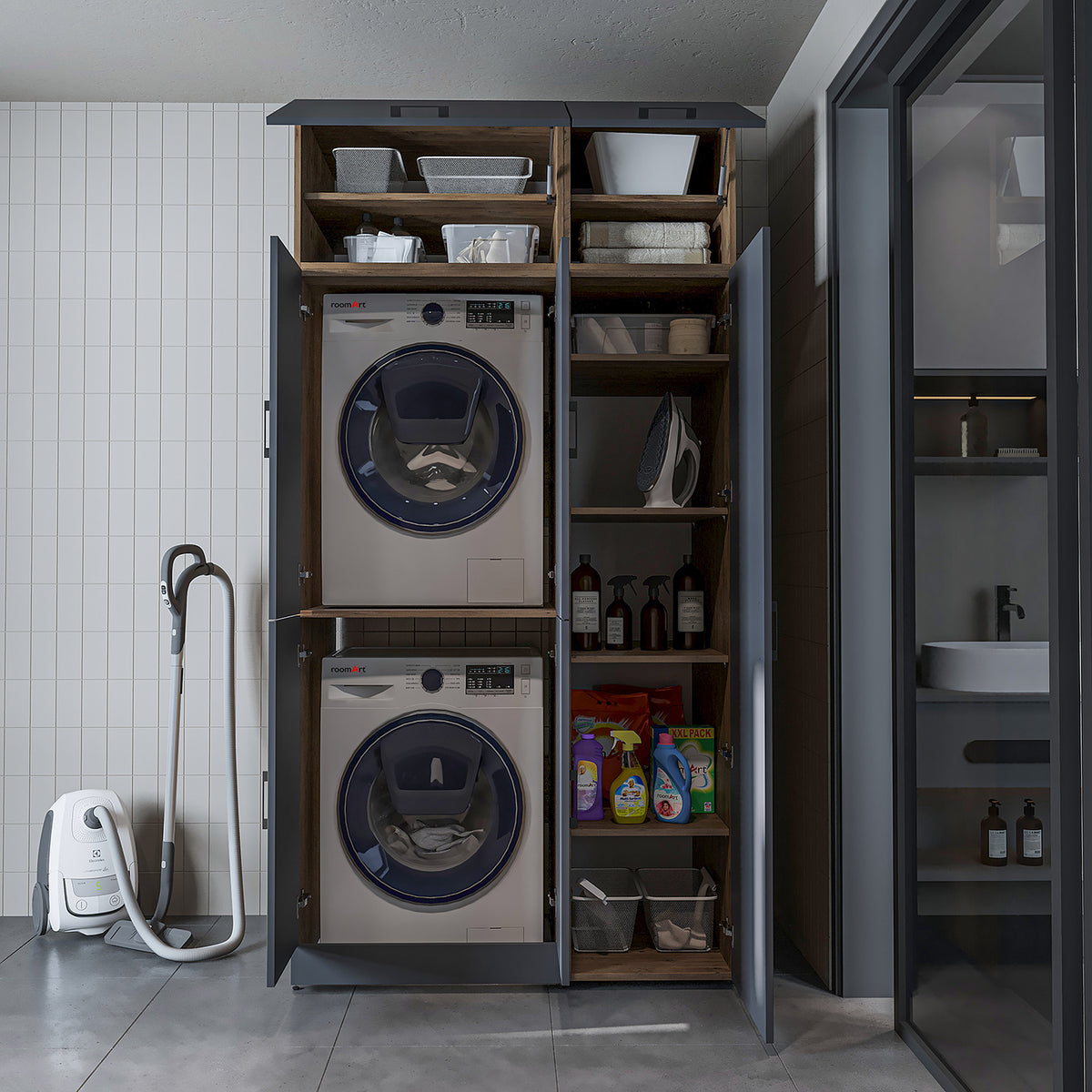 Roomart Waschmaschinenschrank DORA-II, 115 cm, für Waschmaschine und Trockner, in 5 Farben