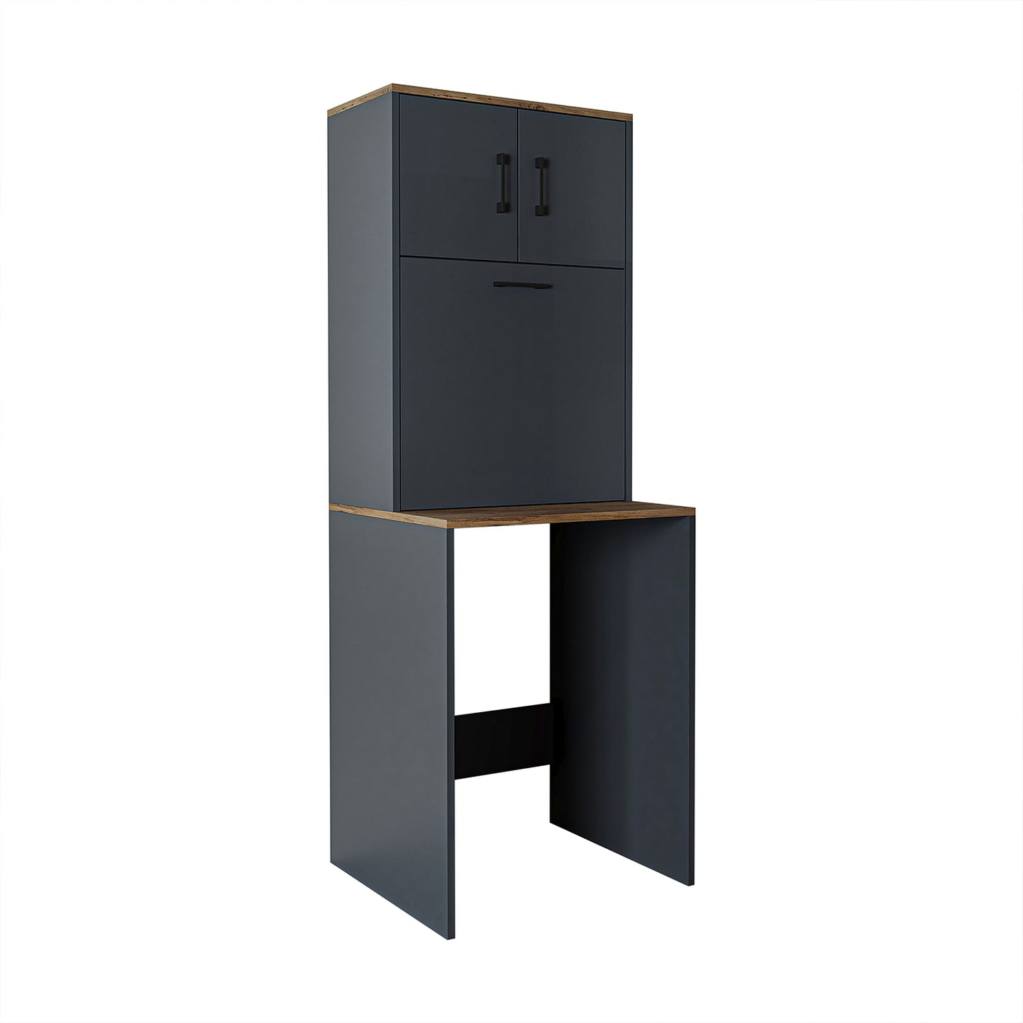 Roomart, Waschmaschinenschrank LUNA, Waschmaschinenüberbau mit Wäschekorb, BHT: 65 X 181 X 65 cm, in Weiß, Eiche, Anthrazit Eiche, Eiche - waschmaschinenschrank, waschmaschinenregal, waschturm, schrank, weiß, waschmaschinen, unterschrank, waschmaschine, t