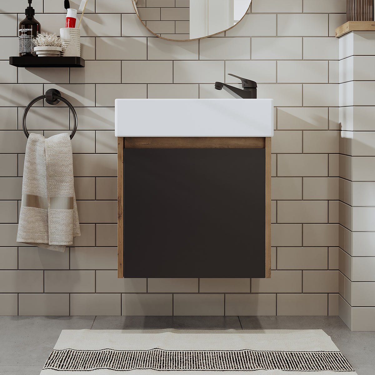 Roomart, mobile da bagno MINI con lavabo 50cm per WC ospiti in 5 colori - e, mobile a specchio, economico, set, mobili, senza, sifone, ceramica, set mobili bagno, set mobili bagno, stile casa di campagna, lavabo, lavabo, mobile bagno, lavabo da appoggio