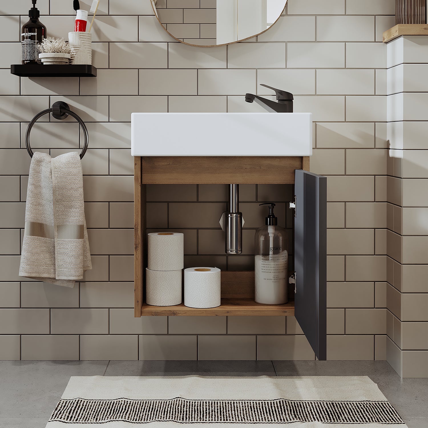 Roomart, MINI vanity unit with washbasin 50cm guest toilet bathroom furniture in 5 colors - and, mirror cabinet, cheap, sets, furniture, without, siphon, ceramic, bathroom furniture set, bathroom furniture sets, country style, washbasin, washbasin, bathroom cabinet, countertop basin