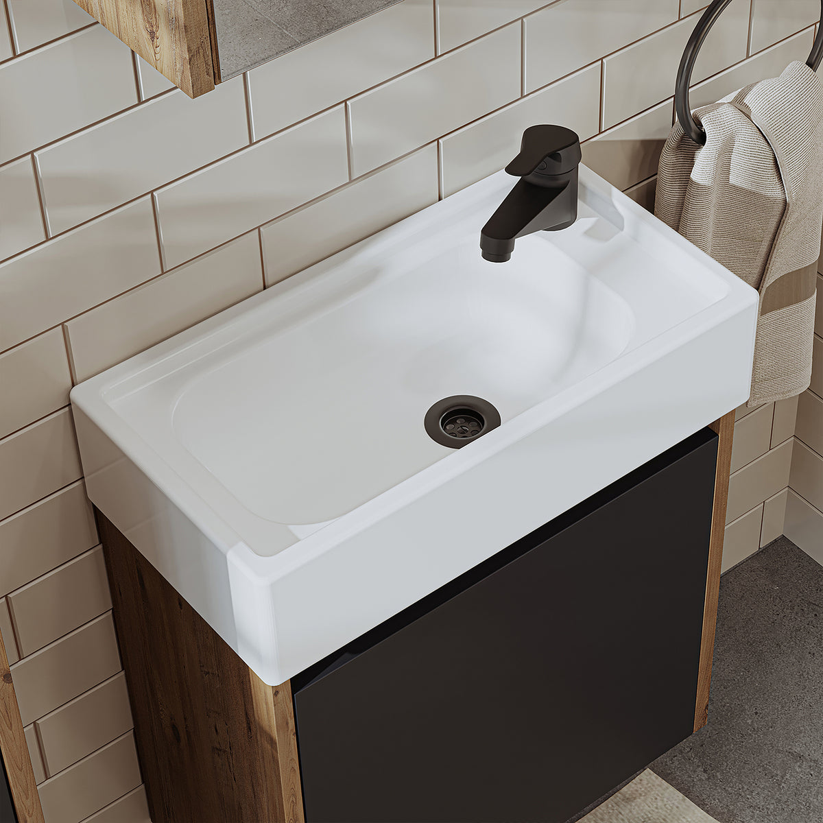 Roomart, mobile da bagno MINI con lavabo 50cm per WC ospiti in 5 colori - e, mobile a specchio, economico, set, mobili, senza, sifone, ceramica, set mobili bagno, set mobili bagno, stile casa di campagna, lavabo, lavabo, mobile bagno, lavabo da appoggio