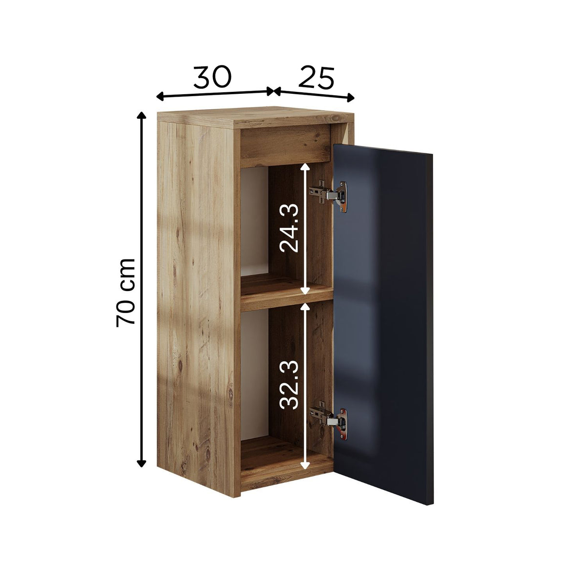 Roomart Badezimmer Seitenschrank, 30 cm, hängend mit Tür und offenem Fach, in 5 Farben