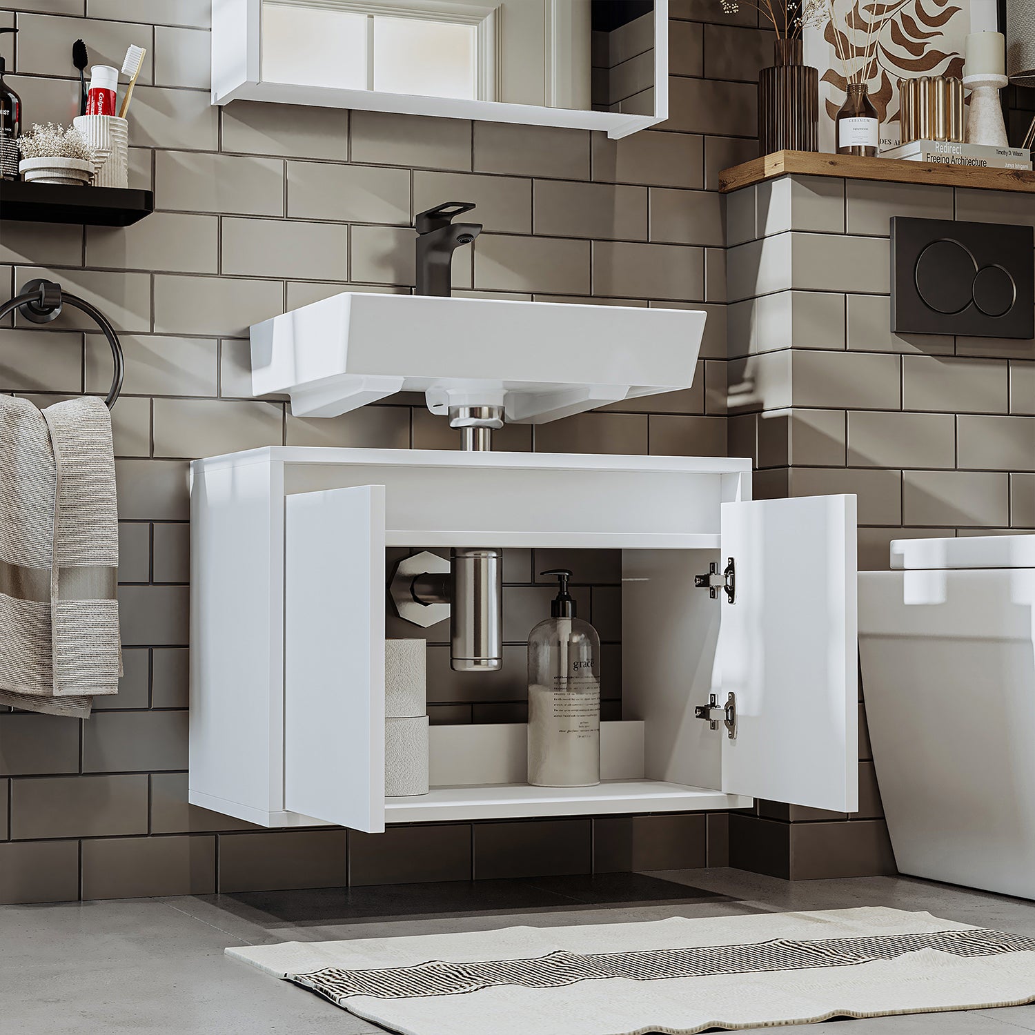 Roomart bathroom furniture set MELONA 3-piece, in 4 colors, 65cm vanity unit - mirror cabinet - tall cabinet- bathroom furniture, set, drain, washbasin, bathroom, furniture, bathroom furniture, bathroom, washbasin vanity unit, cm, wide, modern, washbasin, deep, with, vanity unit