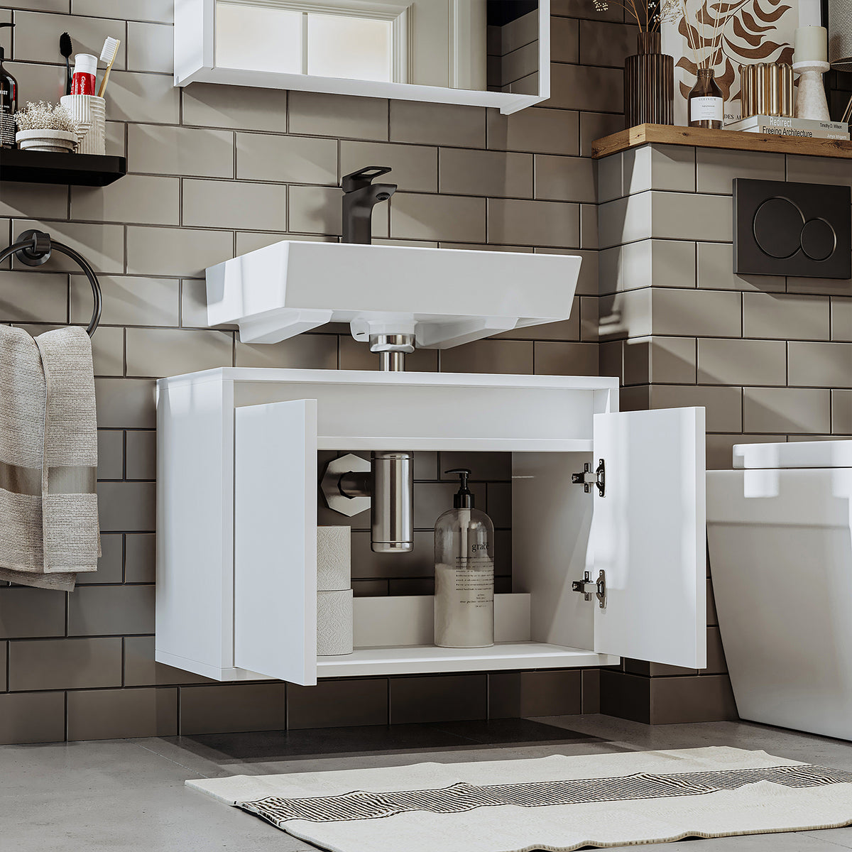 Set di mobili da bagno Roomart MELONA 3 pezzi, in 4 colori, mobiletto da 65 cm - specchiera - colonna - mobili da bagno, set, lavabo, lavatoio, bagno, mobili da bagno, mobili da bagno, mobile da bagno, mobile da lavabo, cm, largo, moderno, lavabo, profondo, con, mobiletto da bagno