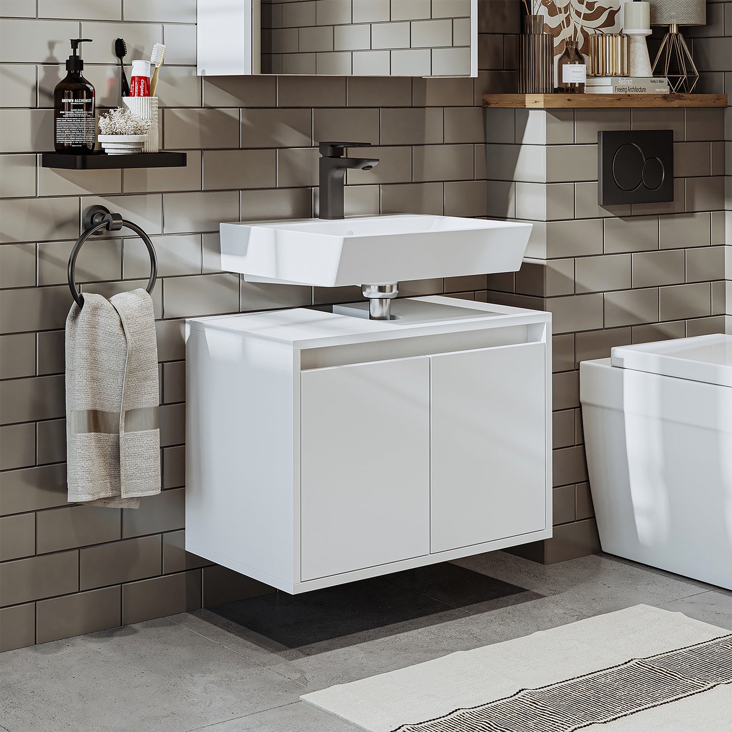 Roomart bathroom vanity unit HBD:45x65x35 cm - white - oak - white-oak - anthracite oak