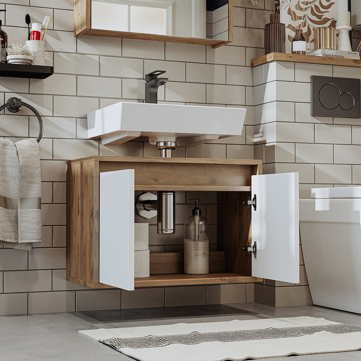 Set di mobili da bagno Roomart MELONA 3 pezzi, in 4 colori, mobiletto da 65 cm - specchiera - colonna - mobili da bagno, set, lavabo, lavatoio, bagno, mobili da bagno, mobili da bagno, mobile da bagno, mobile da lavabo, cm, largo, moderno, lavabo, profondo, con, mobiletto da bagno