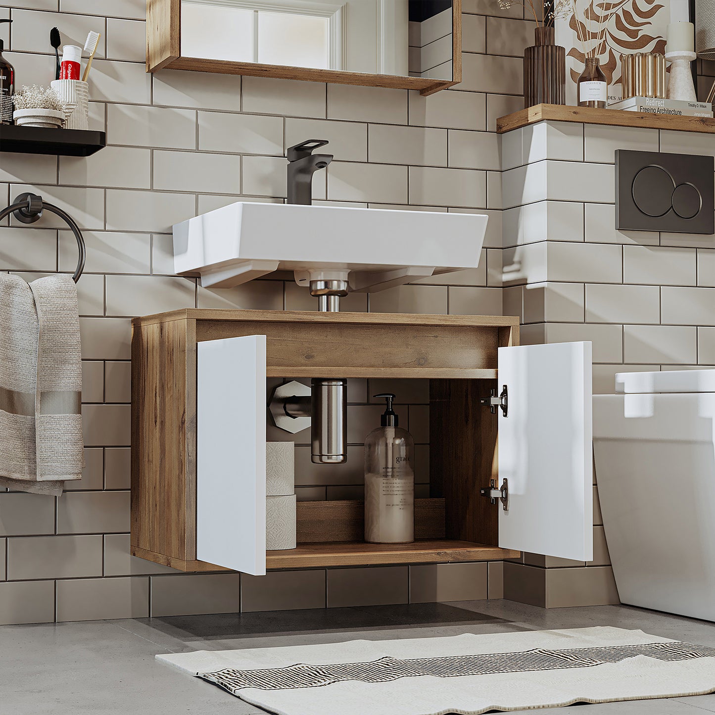 Roomart bathroom vanity unit HBD:45x65x35 cm - white - oak - white-oak - anthracite oak