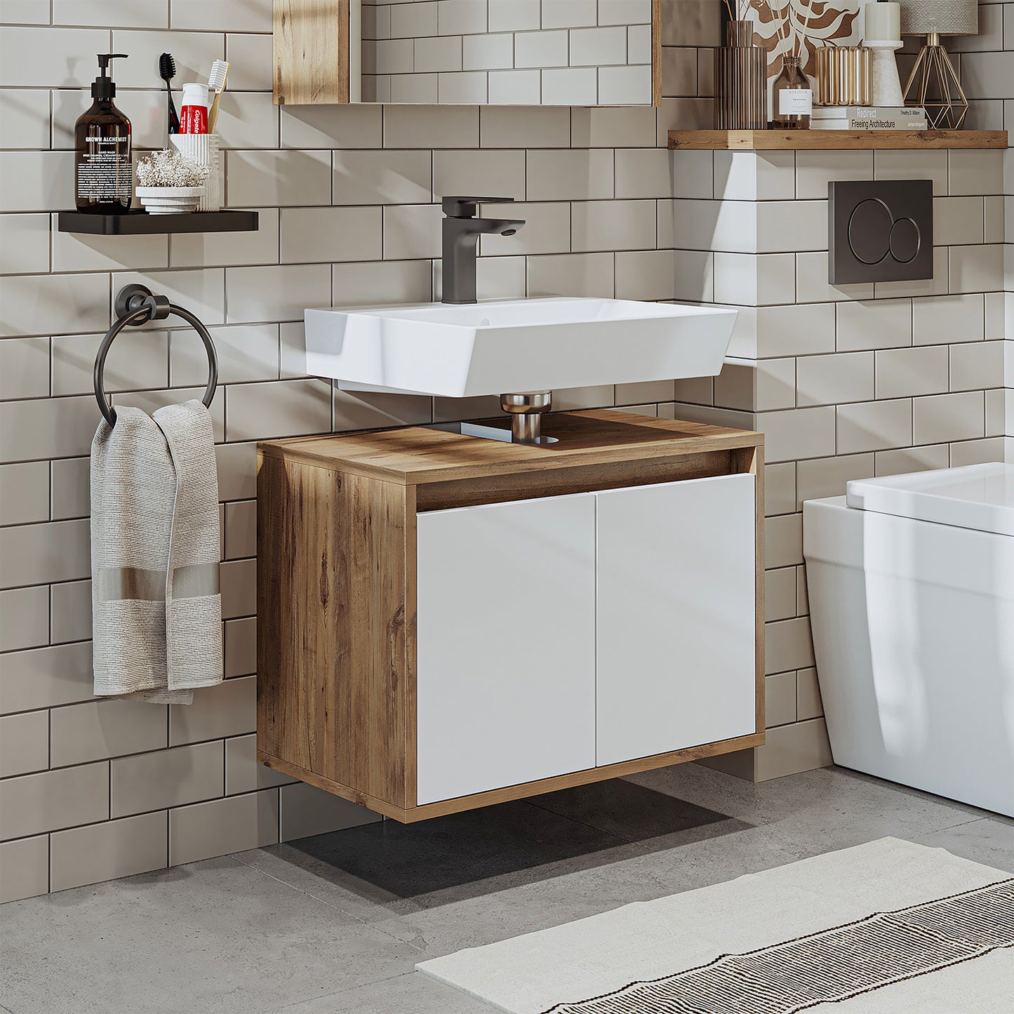 Roomart juego de muebles de baño MELONA 3 piezas, en 4 colores, mueble lavabo 65cm - mueble con espejo - mueble alto- muebles de baño, juego, lavabo, lavabo, baño, muebles, muebles de baño, baño, mueble lavabo, cm, ancho, moderno, lavabo, profundo, con, mueble lavabo