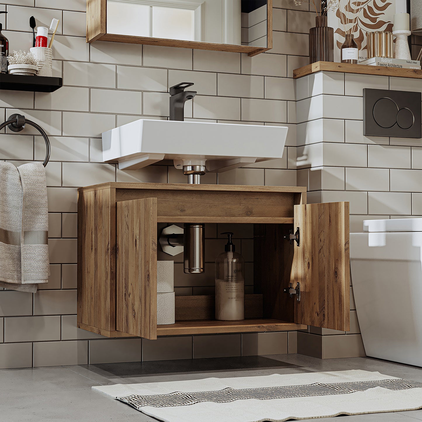 Roomart bathroom vanity unit HBD:45x65x35 cm - white - oak - white-oak - anthracite oak