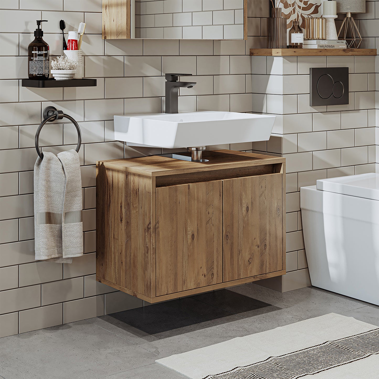 Roomart bathroom vanity unit HBD:45x65x35 cm - white - oak - white-oak - anthracite oak