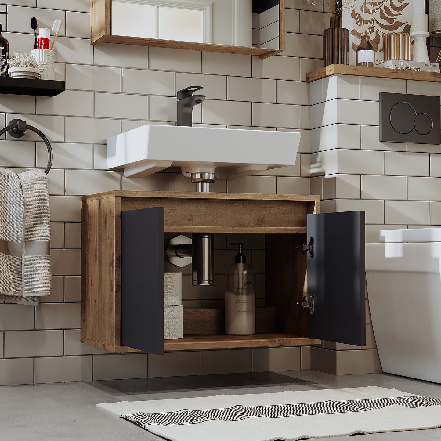 Roomart bathroom vanity unit HBD:45x65x35 cm - white - oak - white-oak - anthracite oak