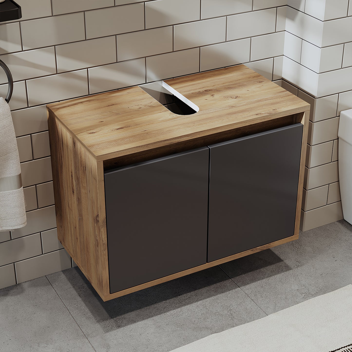 Roomart bathroom vanity unit HBD:45x65x35 cm - white - oak - white-oak - anthracite oak