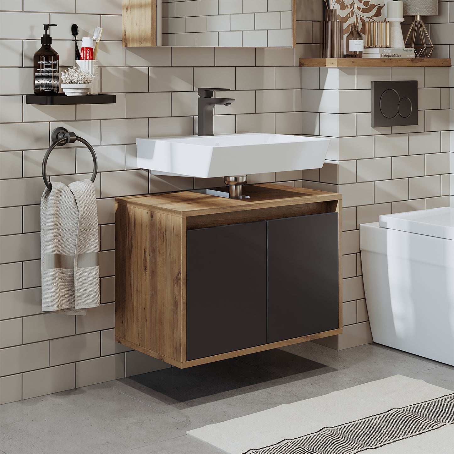 Roomart bathroom vanity unit HBD:45x65x35 cm - white - oak - white-oak - anthracite oak