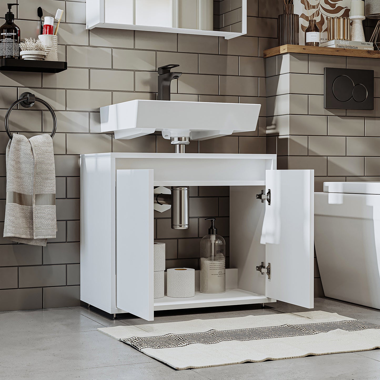 Mobile bagno Roomart HBD:55x65x35 cm - bianco - rovere - bianco-rovere - rovere antracite