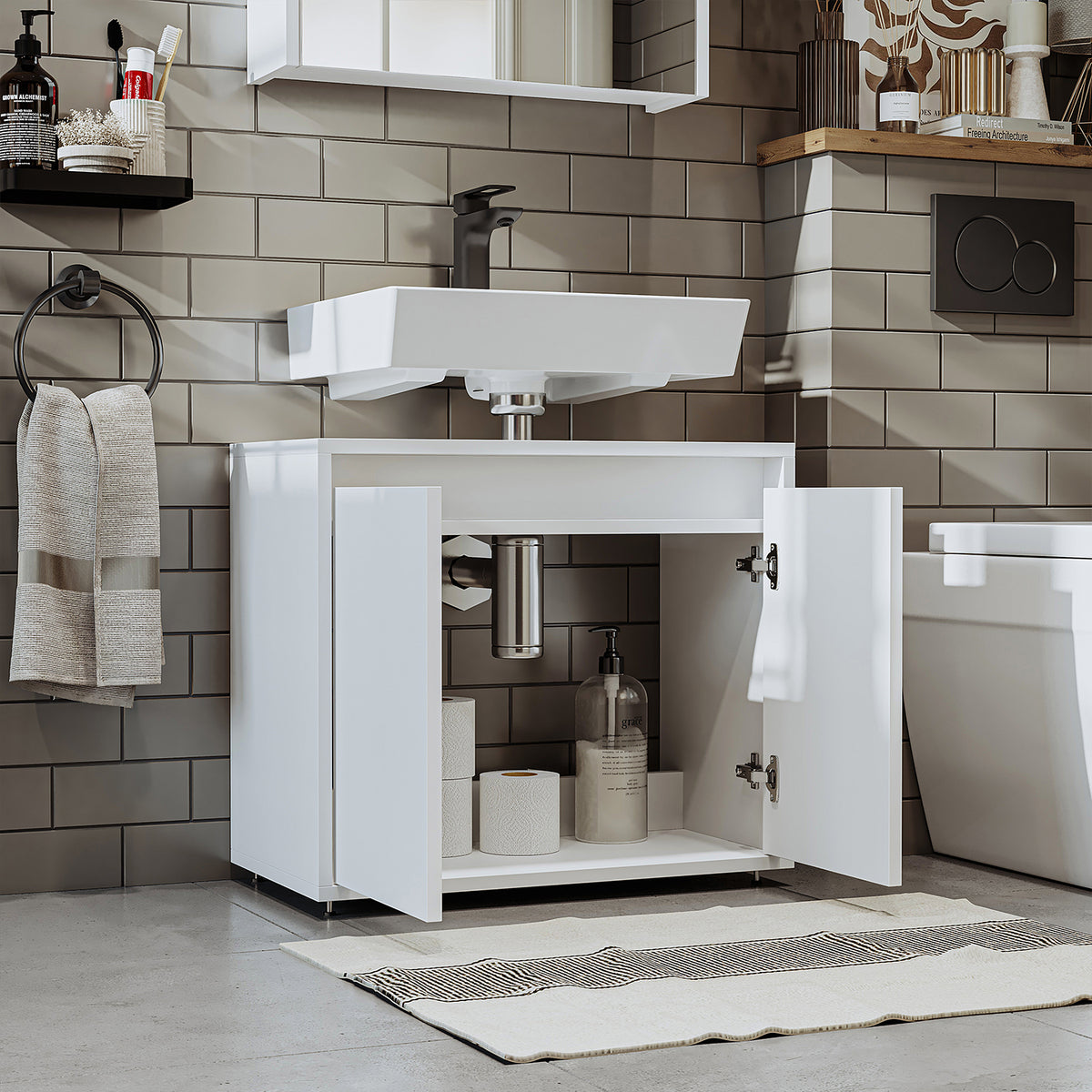 Roomart Badezimmer Unterschrank, 65 cm, ohne Waschbecken, mit 2 Türen, in 4 Farben