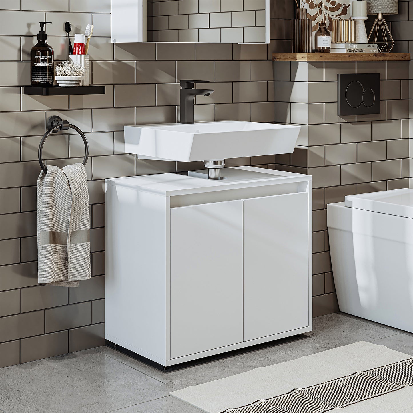 Mobile bagno Roomart HBD:55x65x35 cm - bianco - rovere - bianco-rovere - rovere antracite