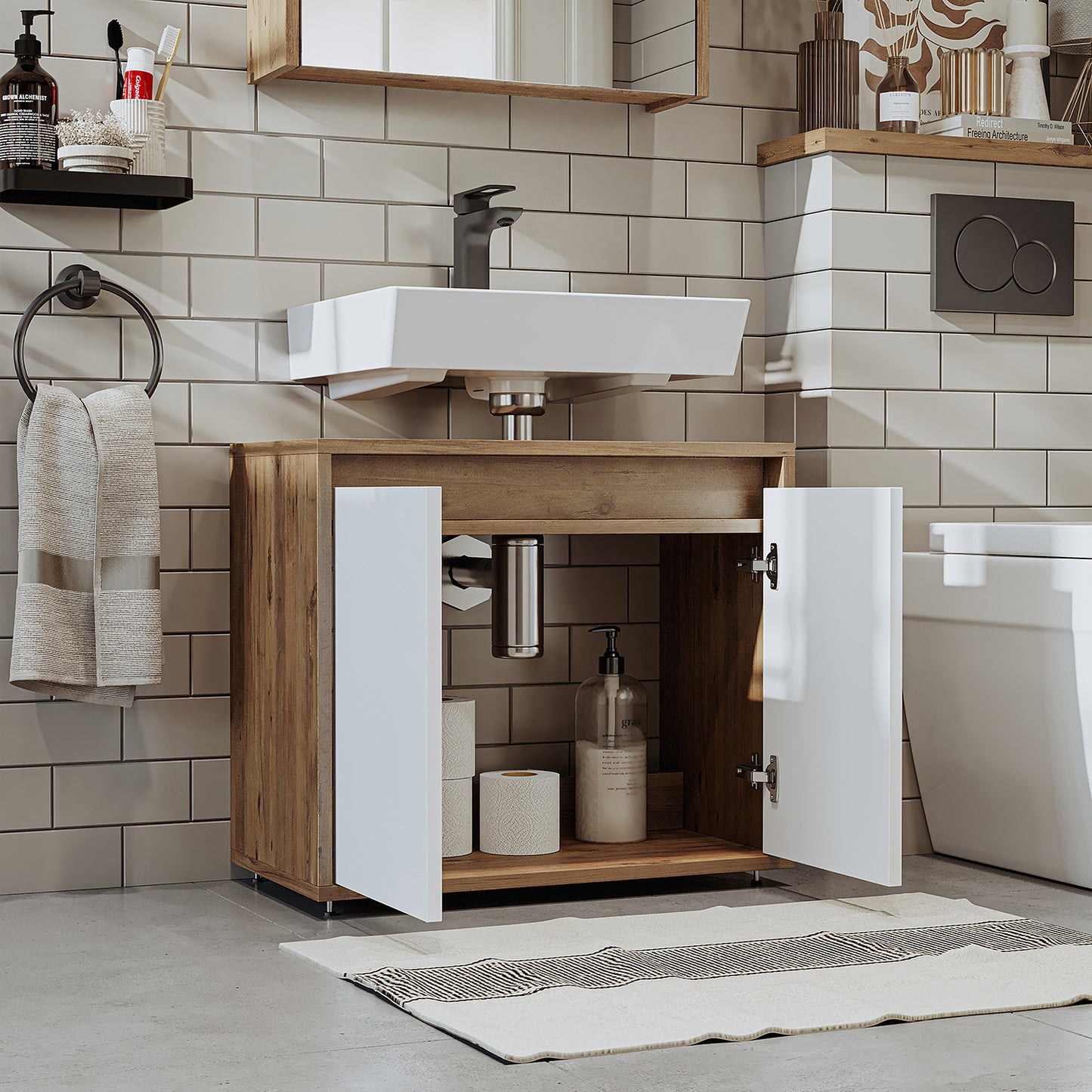 Mobile bagno Roomart HBD:55x65x35 cm - bianco - rovere - bianco-rovere - rovere antracite