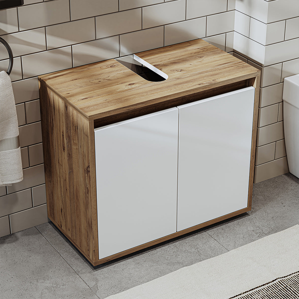 Roomart Badezimmer Unterschrank, 65 cm, ohne Waschbecken, mit 2 Türen, in 4 Farben