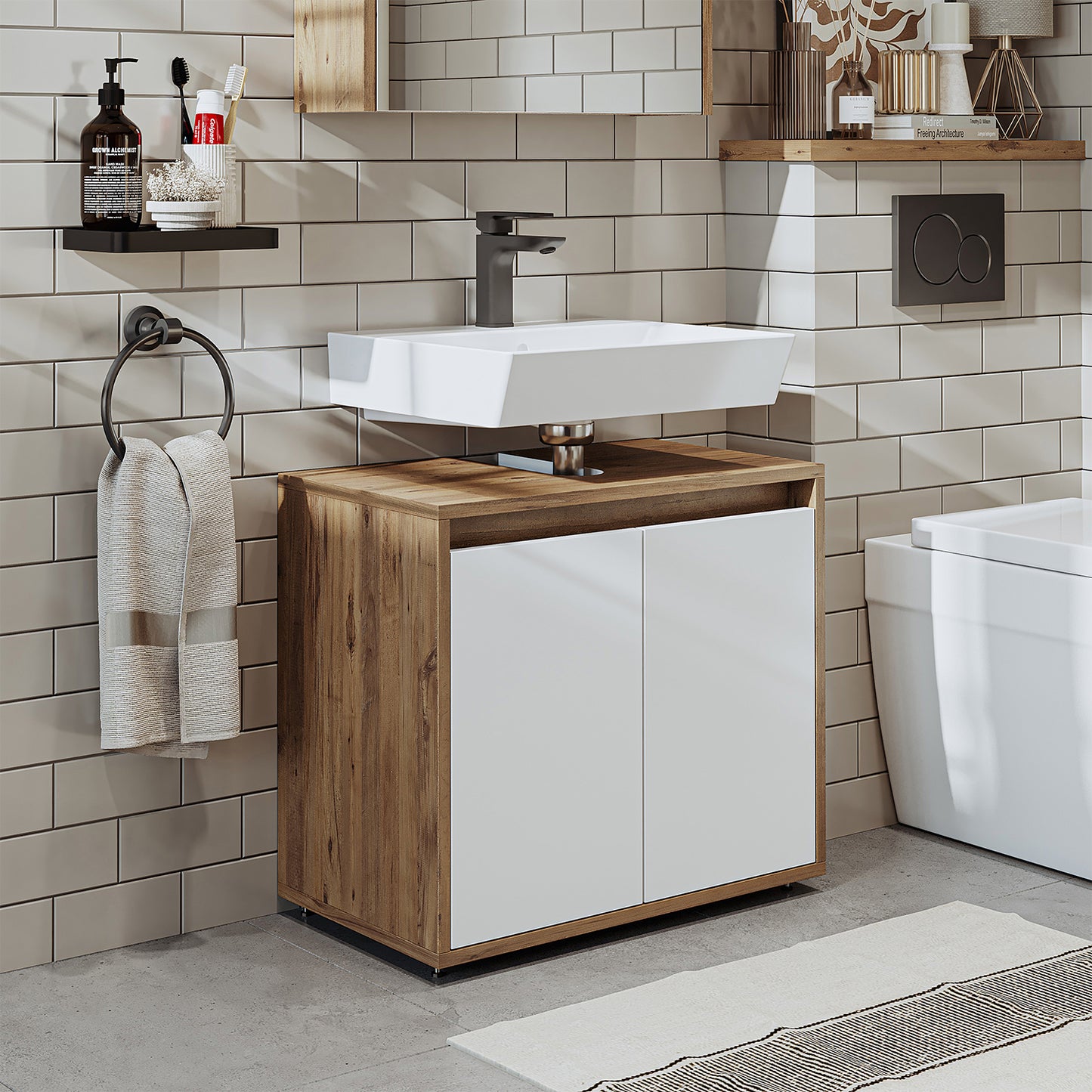 Mobile bagno Roomart HBD:55x65x35 cm - bianco - rovere - bianco-rovere - rovere antracite