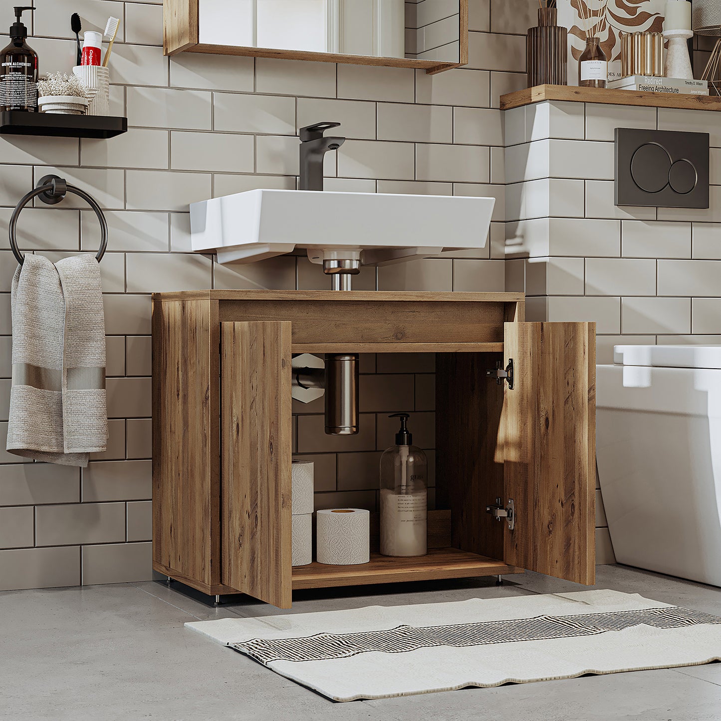 Mobile bagno Roomart HBD:55x65x35 cm - bianco - rovere - bianco-rovere - rovere antracite